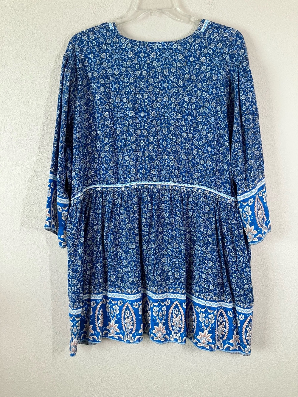 Plus Size Babydoll Peasant Tunic Dress 2X Ditsy Floral Boho Resort Festival Blue - Picture 8 of 10